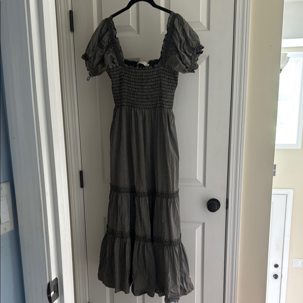 Tory Burch striped Maxi Dress with off shoulder Puff Sleeves